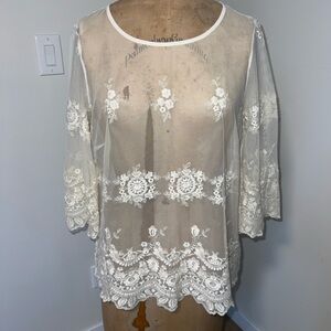 Dorothy Perkins White Sheer Floral Embroidered Tunic